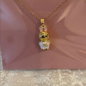 Labubu  Pendant Necklace with Pink and White Enamel NEW